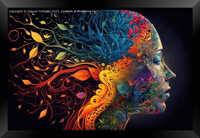 Colorful illustration of a human intelligence, mind of a woman f Framed Print by Joaquin Corbalan