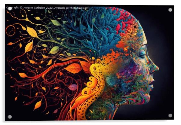 Colorful illustration of a human intelligence, mind of a woman f Acrylic by Joaquin Corbalan
