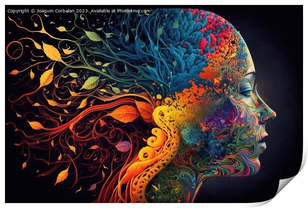 Colorful illustration of a human intelligence, mind of a woman f Print by Joaquin Corbalan