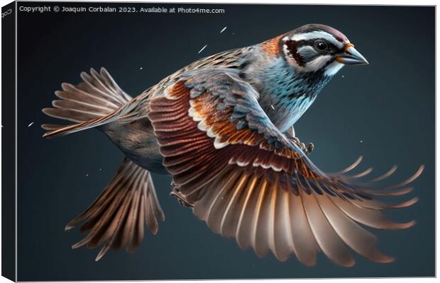 A small sparrow, flying isolated. Ai generated. Canvas Print by Joaquin Corbalan