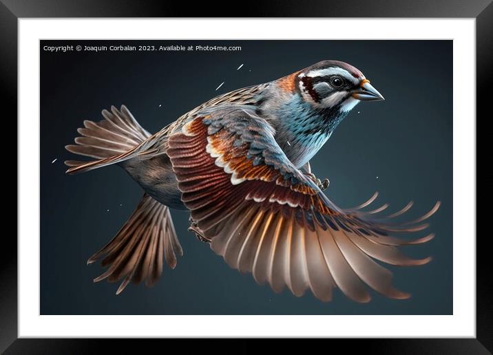 A small sparrow, flying isolated. Ai generated. Framed Mounted Print by Joaquin Corbalan