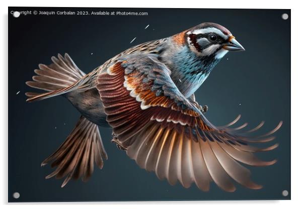 A small sparrow, flying isolated. Ai generated. Acrylic by Joaquin Corbalan