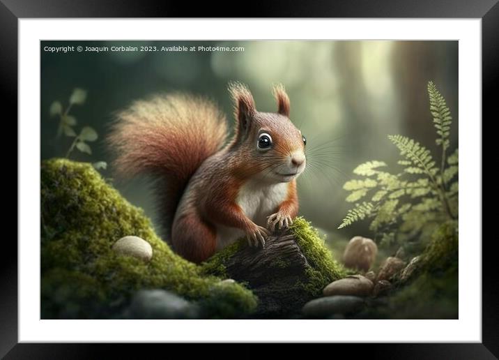 Squirrel on a branch in a spring forest, looking a Framed Mounted Print by Joaquin Corbalan