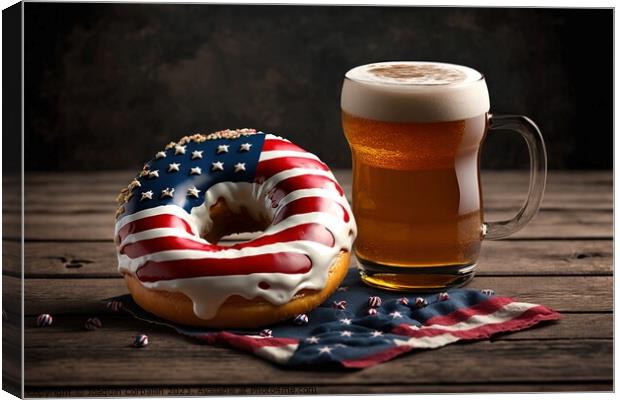 A cool beer and an American flag donut to celebrate Independence Canvas Print by Joaquin Corbalan