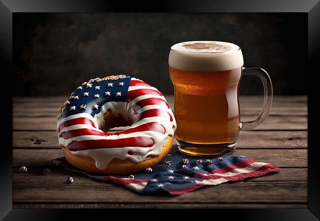 A cool beer and an American flag donut to celebrate Independence Framed Print by Joaquin Corbalan