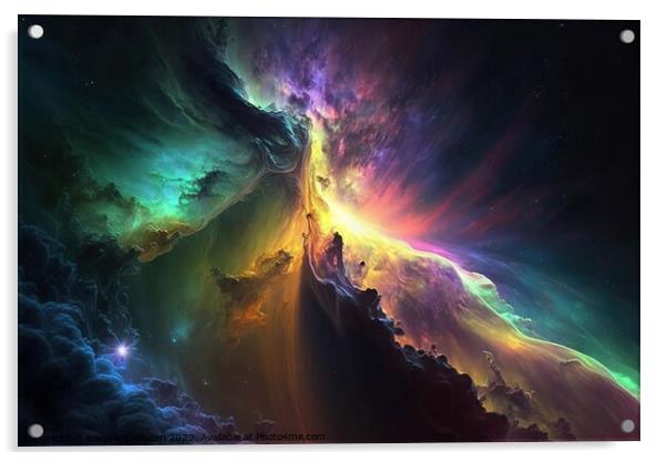 Galactic nebula in space, brightly colored clouds, dramatic spac Acrylic by Joaquin Corbalan