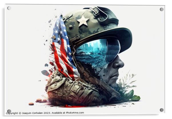 Illustration of an American soldier wearing a helmet, patriotic  Acrylic by Joaquin Corbalan