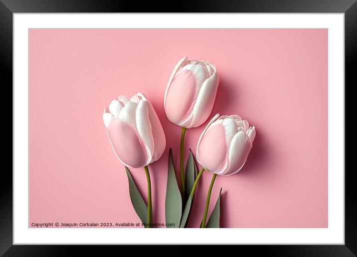 Pretty pink tulips, top view, isolated on soft colored backgroun Framed Mounted Print by Joaquin Corbalan