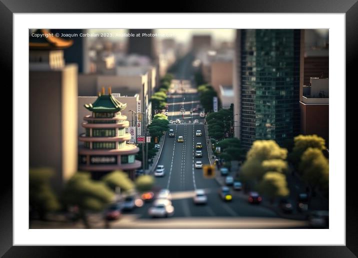 A typical street in an Asian city, in tiltshift style, with narr Framed Mounted Print by Joaquin Corbalan