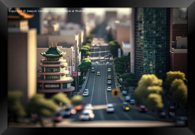 A typical street in an Asian city, in tiltshift style, with narr Framed Print by Joaquin Corbalan