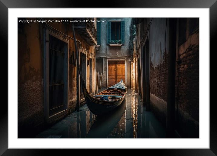 The dry water channels in Venice leave the gondolas unused, old  Framed Mounted Print by Joaquin Corbalan