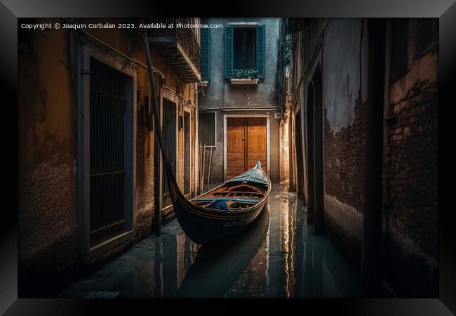The dry water channels in Venice leave the gondolas unused, old  Framed Print by Joaquin Corbalan
