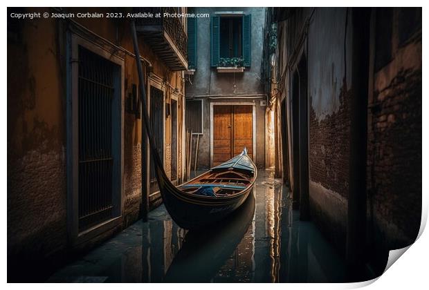 The dry water channels in Venice leave the gondolas unused, old  Print by Joaquin Corbalan