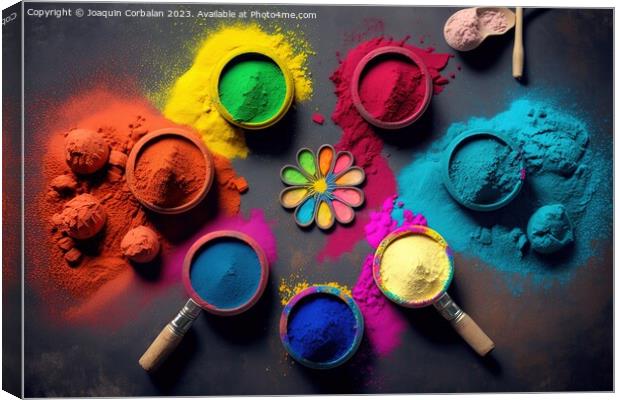 Colored chalk powder for Indian Holi festival, ready to throw an Canvas Print by Joaquin Corbalan