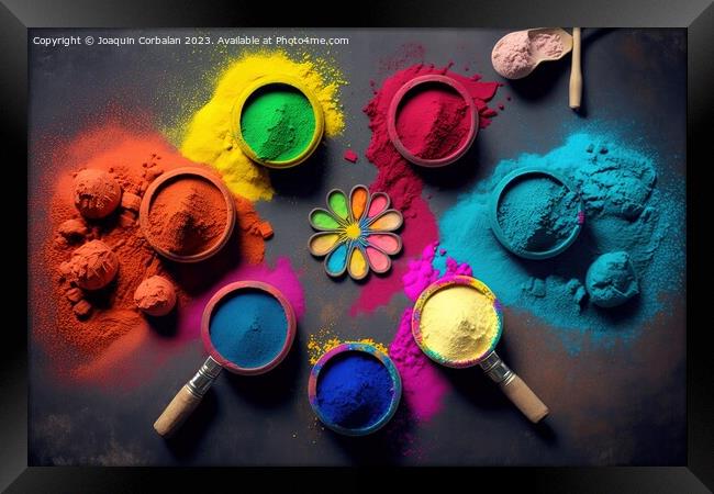 Colored chalk powder for Indian Holi festival, ready to throw an Framed Print by Joaquin Corbalan