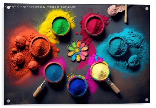 Colored chalk powder for Indian Holi festival, ready to throw an Acrylic by Joaquin Corbalan