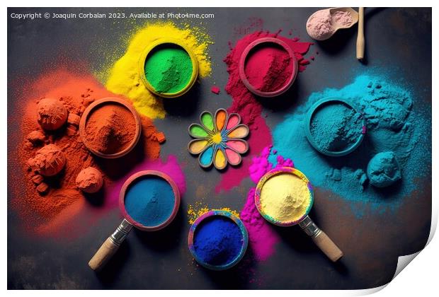 Colored chalk powder for Indian Holi festival, ready to throw an Print by Joaquin Corbalan