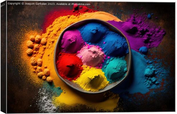 Colored chalk powder for the Indian festival of Holi, viewed fro Canvas Print by Joaquin Corbalan