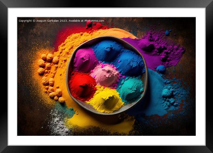 Colored chalk powder for the Indian festival of Holi, viewed fro Framed Mounted Print by Joaquin Corbalan