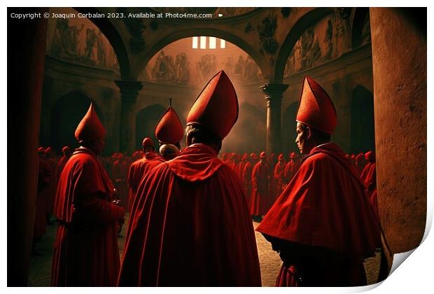 Gathered cardinals and bishops discuss the election of a new Pop Print by Joaquin Corbalan