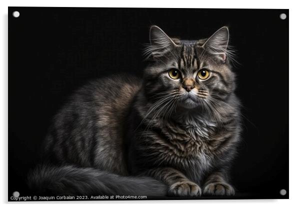 Portrait of a furry, calm cat posing on a black background. Ai g Acrylic by Joaquin Corbalan
