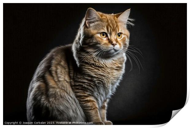 Portrait of a furry, calm cat posing on a black background. Ai g Print by Joaquin Corbalan
