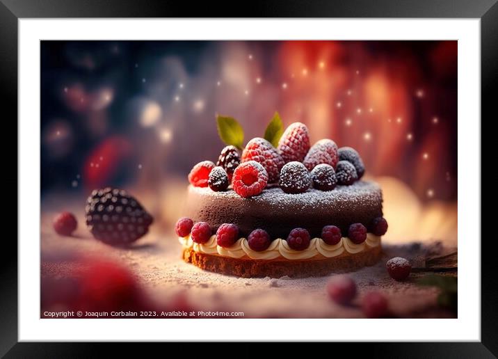 Delicious fruit and cream cake, on a background with defocused r Framed Mounted Print by Joaquin Corbalan
