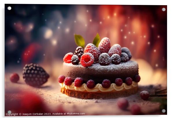 Delicious fruit and cream cake, on a background with defocused r Acrylic by Joaquin Corbalan