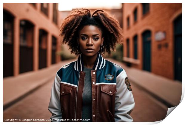 Portrait of a young black woman with afro hair wearing casual cl Print by Joaquin Corbalan