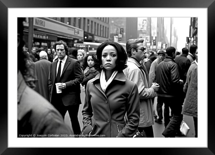 Vintage, black and white portrait of a black woman walking down  Framed Mounted Print by Joaquin Corbalan