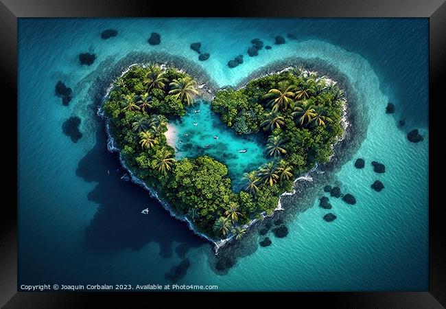 Beautiful tropical island in the shape of a heart. Ai generated. Framed Print by Joaquin Corbalan