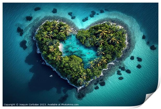 Beautiful tropical island in the shape of a heart. Ai generated. Print by Joaquin Corbalan