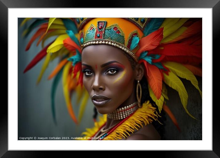 Portrait of an attractive Brazilian woman dressed up for Carniva Framed Mounted Print by Joaquin Corbalan