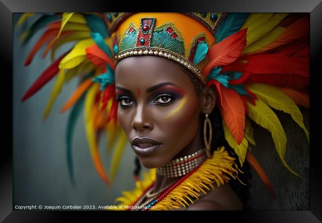 Portrait of an attractive Brazilian woman dressed up for Carniva Framed Print by Joaquin Corbalan