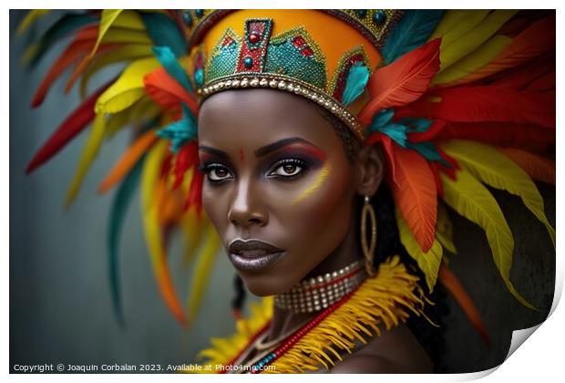 Portrait of an attractive Brazilian woman dressed up for Carniva Print by Joaquin Corbalan