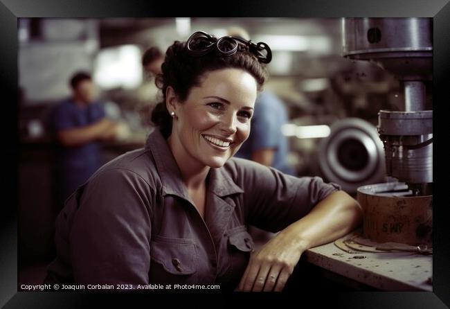 Portrait of a woman at her job, a worker in a mechanical worksho Framed Print by Joaquin Corbalan