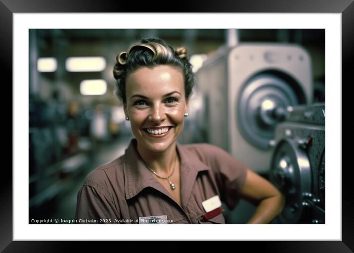 Portrait of a woman at her job, a worker in a mechanical worksho Framed Mounted Print by Joaquin Corbalan
