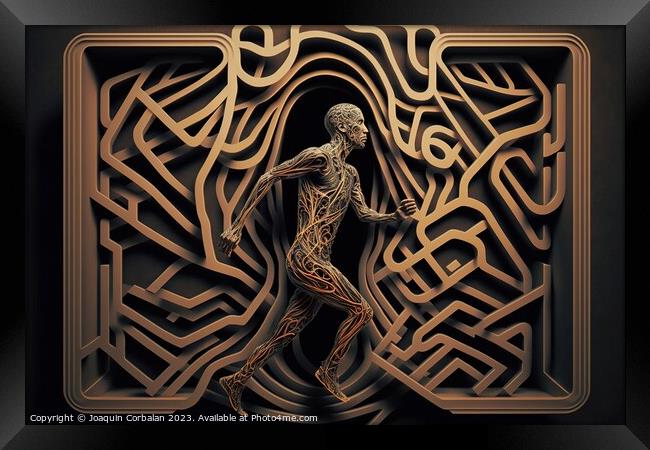 Human man locked in a maze, mental illness concept. Ai generated Framed Print by Joaquin Corbalan