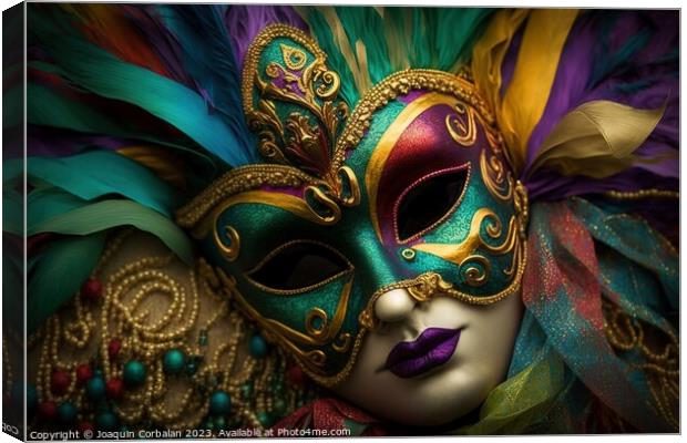 A background with carnival motifs, masks and space for text. Ai  Canvas Print by Joaquin Corbalan