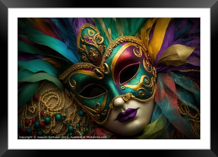 A background with carnival motifs, masks and space for text. Ai  Framed Mounted Print by Joaquin Corbalan