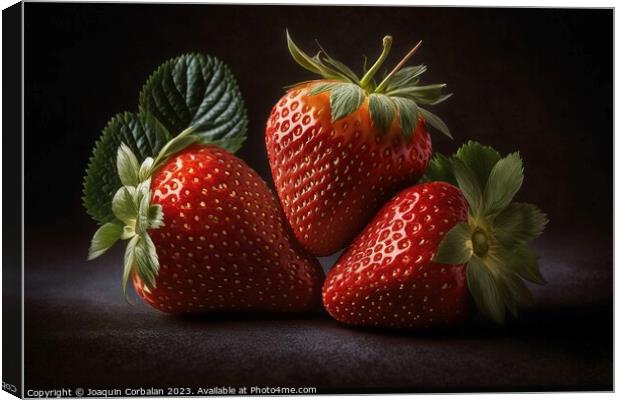 A vibrant red strawberry stands out against a black background,  Canvas Print by Joaquin Corbalan