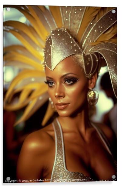 Beautiful Brazilian women in elegant carnival costumes. Ai gener Acrylic by Joaquin Corbalan