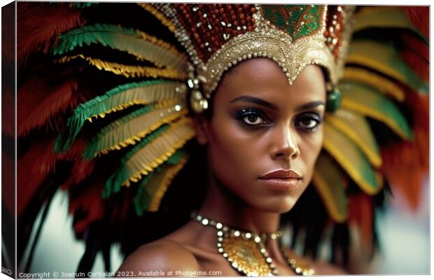A beautiful black young woman adorned in traditional carnival cl Canvas Print by Joaquin Corbalan