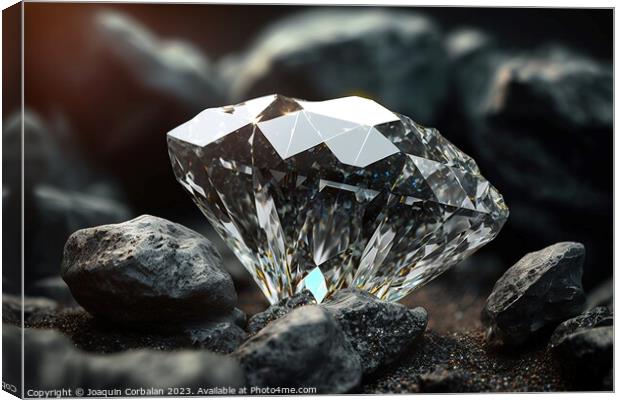 A polished diamond, among coal rocks. Ai generated Canvas Print by Joaquin Corbalan