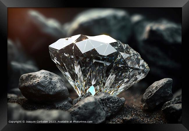 A polished diamond, among coal rocks. Ai generated Framed Print by Joaquin Corbalan