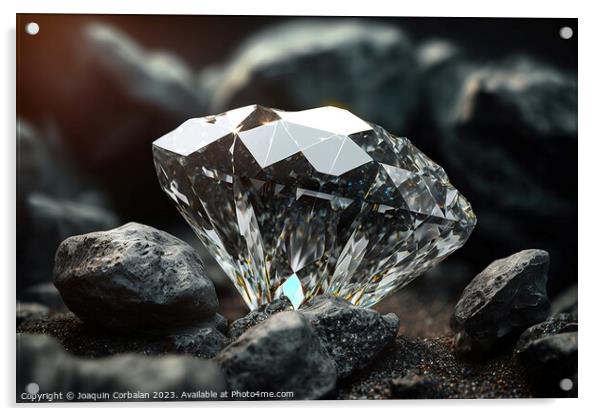 A polished diamond, among coal rocks. Ai generated Acrylic by Joaquin Corbalan