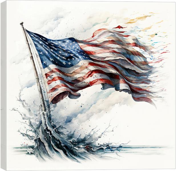A patriotic painting of the American flag, sketched in watercolo Canvas Print by Joaquin Corbalan