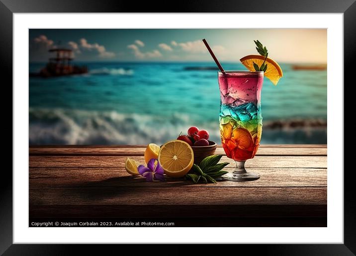 On a hot summer holiday, enjoy the refreshment of an alcoholic c Framed Mounted Print by Joaquin Corbalan
