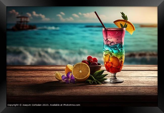 On a hot summer holiday, enjoy the refreshment of an alcoholic c Framed Print by Joaquin Corbalan