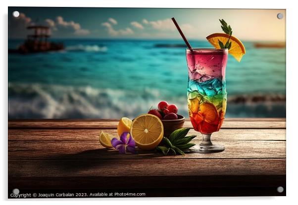 On a hot summer holiday, enjoy the refreshment of an alcoholic c Acrylic by Joaquin Corbalan